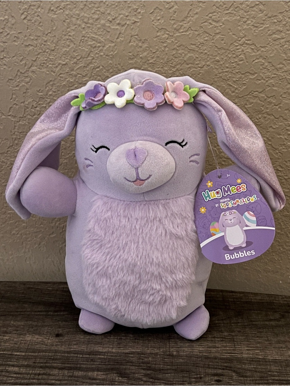 Bubbles Hug Mees Squishmallows 10" Purple Bunny Rabbit 2024 Plush W/Tag Flowers
